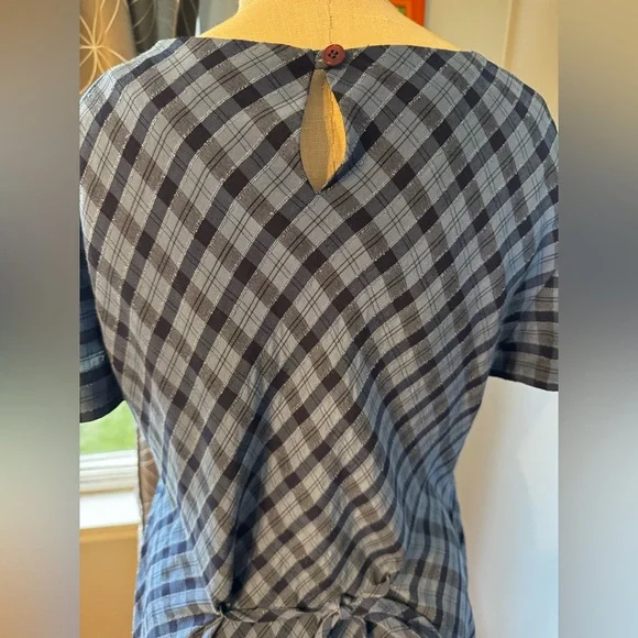 Talbots Sky Blue Plaid Tie Back Lightweight Preppy Shift Maxi Dress Sz 12 - Picture 5 of 10
